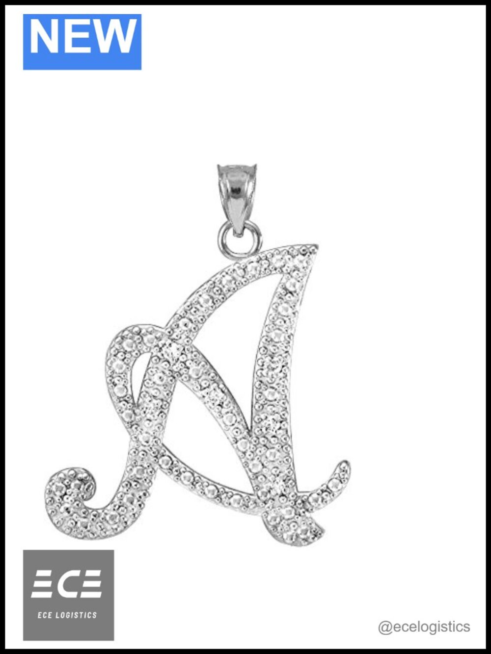 Sterling Silver Cursive Initial A Charm Pendant Cubic Zirconia